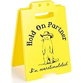 Funny Cowboy Cat Meme Desk Sign "Hold On Partner I'm Overstimulated" - Hilarious Office Decor, Sarcastic Gag Gifts for Coworkers, Introverts, Women, Men - Funny Cubicle Accessories