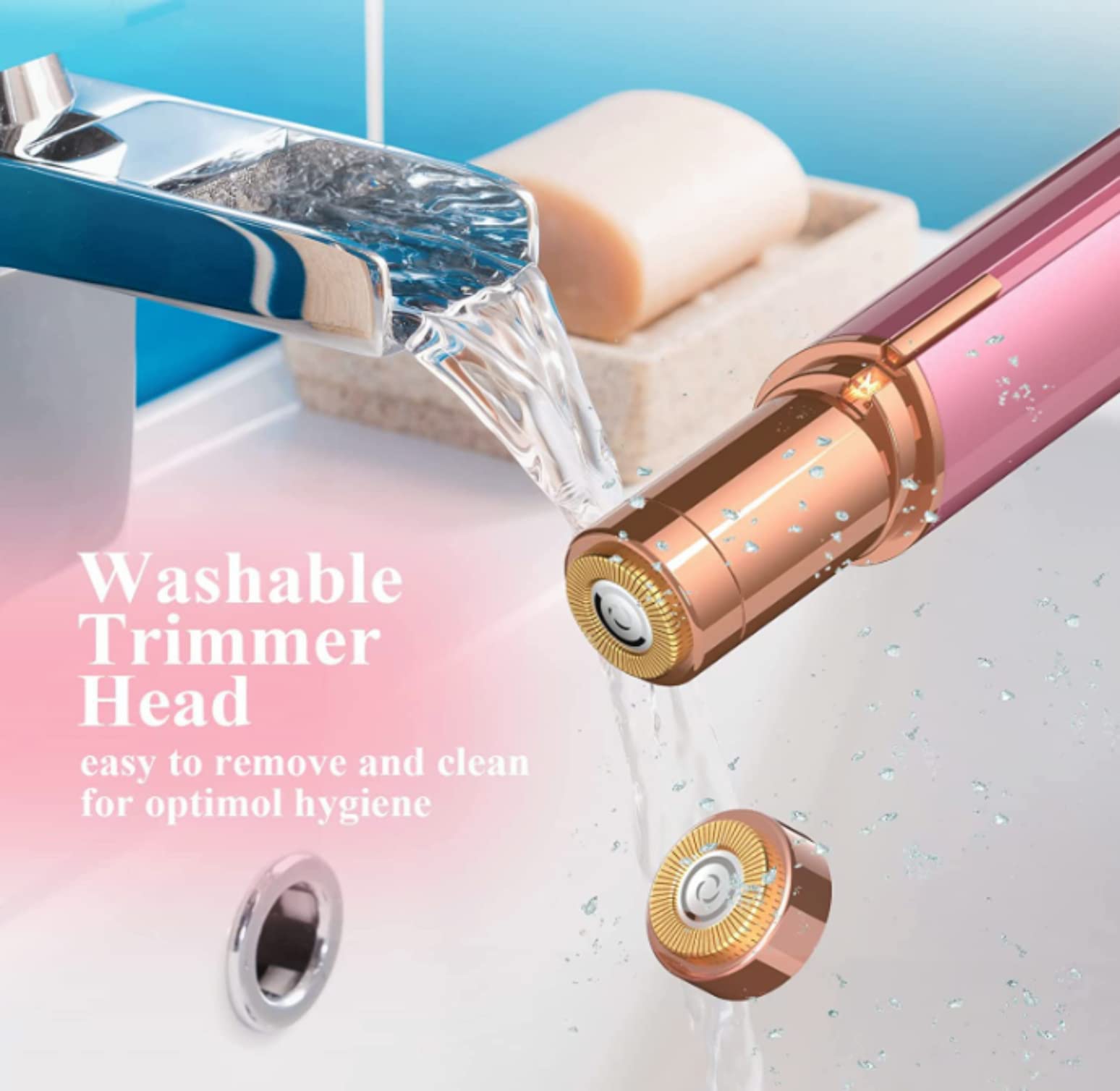 Facial & Body Hair Remover for Women, Electric Face Razor with Led Light for Instant and Painless, Safe Trimmer, Hair Face & Body, Upper Lip, Chin, Bikini, Safe and Compact (Rose/Gold)