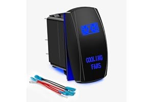 FABOOD F Cooling Fans Rocker Switch 5Pin Laser On/Off Blue LED Light 20A/12V 10A/24V Toggle Switch with Jumper Wires Set for Automotive Boat Marine Truck Jeep Off-Road Bus RV