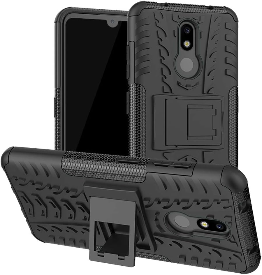 SKTGSLAMY Nokia 3V Case, Nokia 3.2 Case, [Shockproof] Tough Rugged Dual Layer Protective Case Hybrid Kickstand Cover for Nokia 3V (Black)