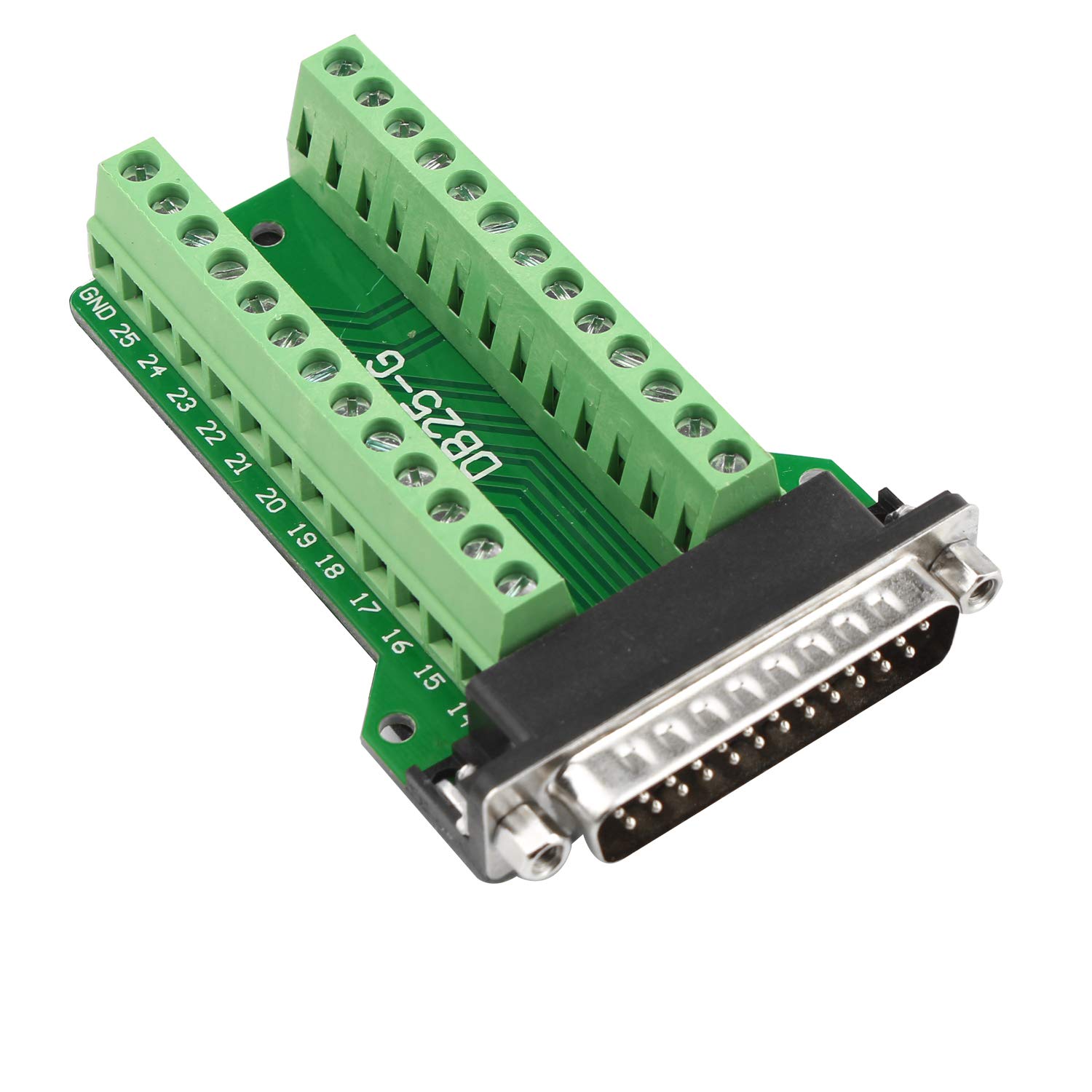 Futheda D-sub DB25-G2 Male Port Breakout Board Connector 25-pin 2-row Male Port Solderless PCB Board Terminal Block Adapter with Thumb Screws