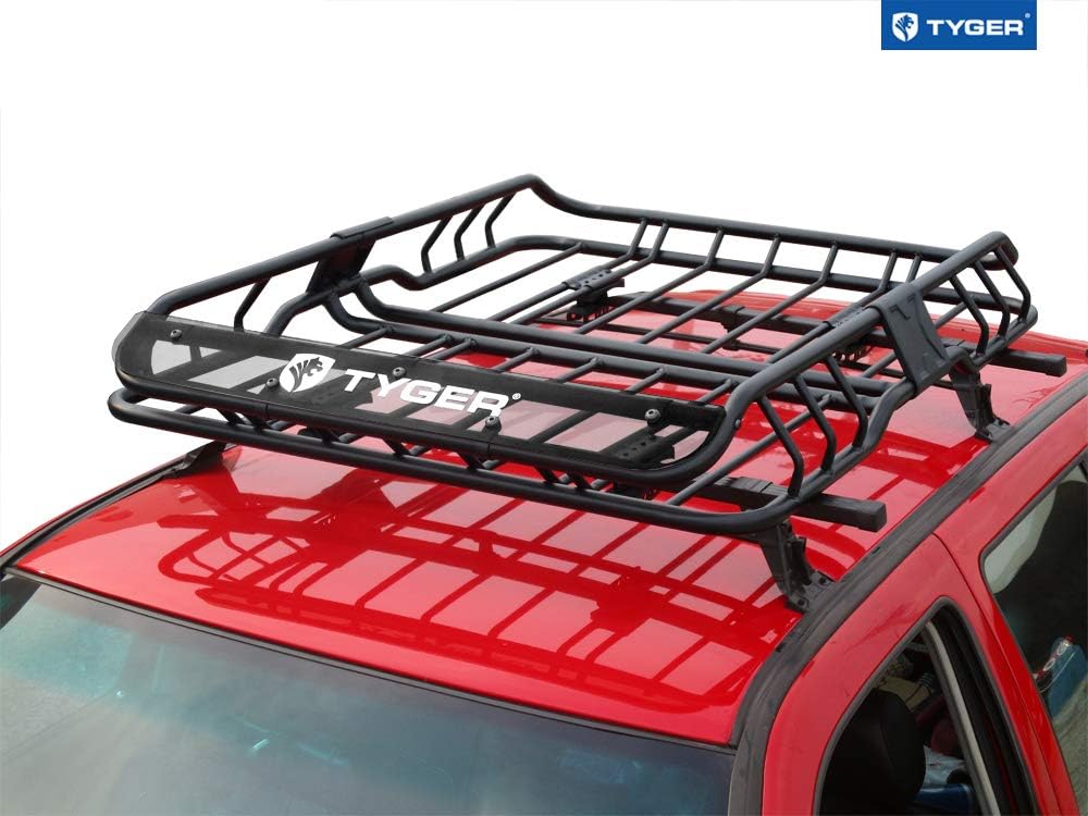 Tyger Heavy Duty Roof Mounted Cargo Basket Rack | L47.25 x W36.6 x H5.9 | Roof Top Luggage Carrier | with Wind Fairing: Automotive