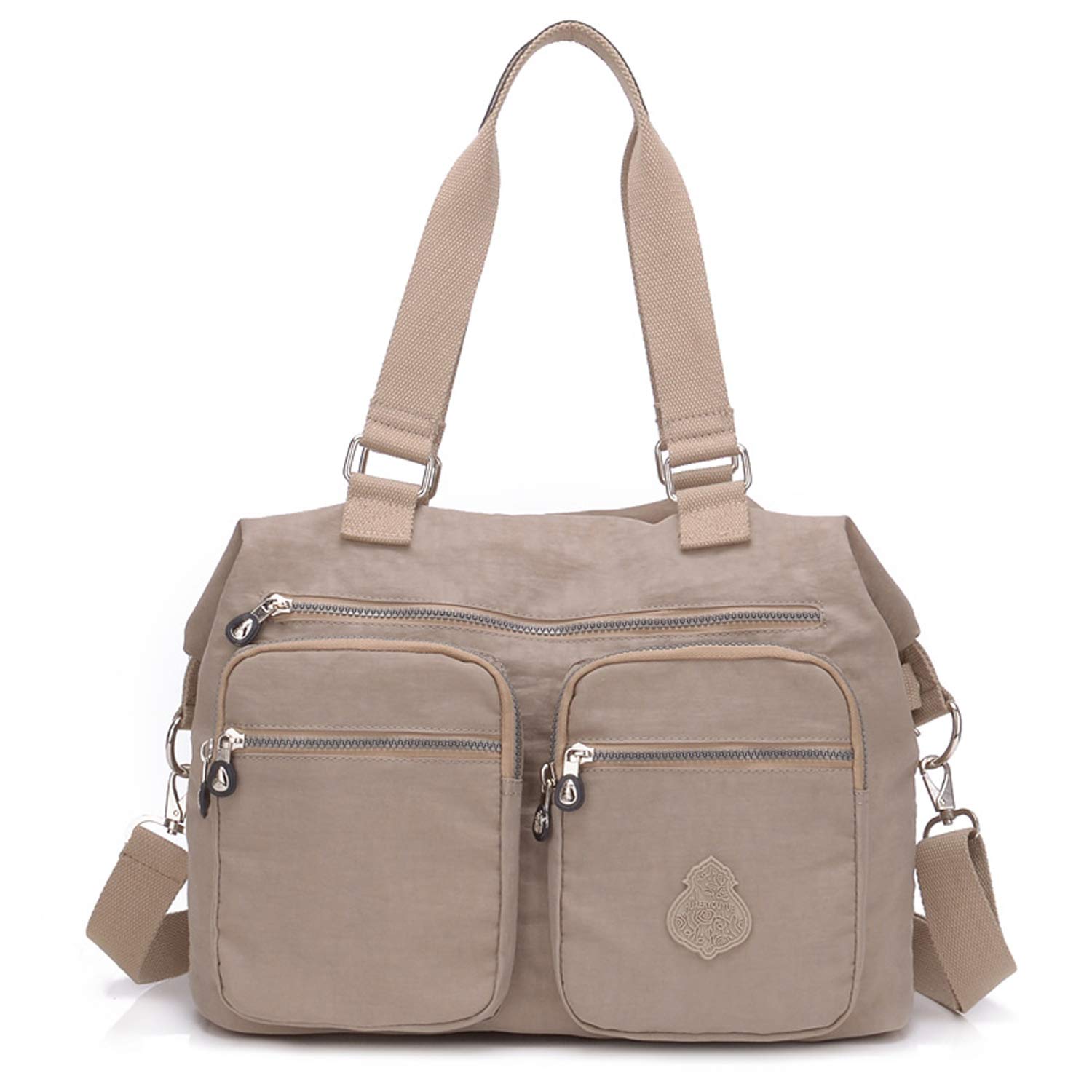 Outreo Women Handbag Travel Messenger Bag Waterproof Shoulder Bag for Sport Girls Satchel Cross Body Side Pack Nylon (Beige)