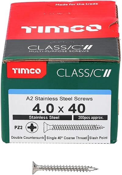 TIMCO Classic Multi-Purpose Screws 4.0 x 40 A2 Stainless Box of 200