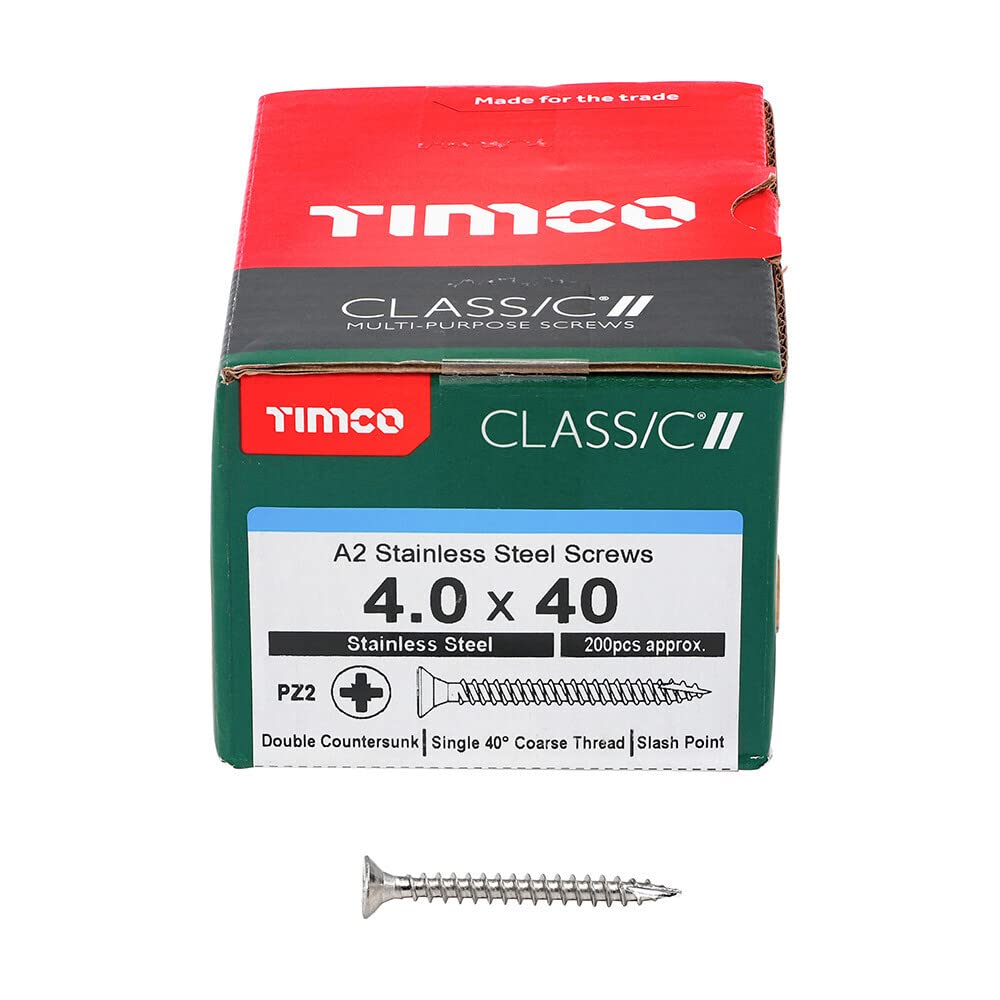 TIMCO Classic Multi-Purpose Screws - 4.0 x 40 - A2 Stainless Steel - Box of 200 — image 1