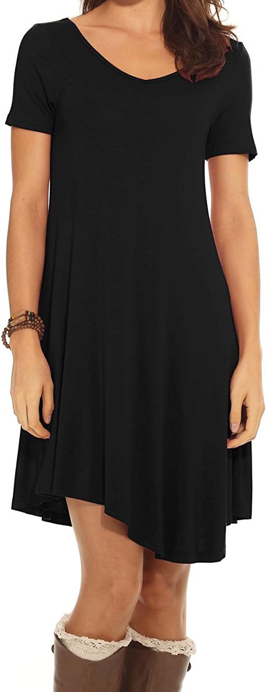 CakCton Womens Cotton T-Shirt Dress Black Short Sleeve Tunic Swing Dress -XXL …