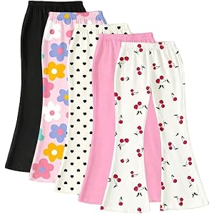SweatyRocks Girl's Flare Leggings Pants Cute Printed Leggings Bell Bottom | Elastic Waist Leggings Bell Bottom