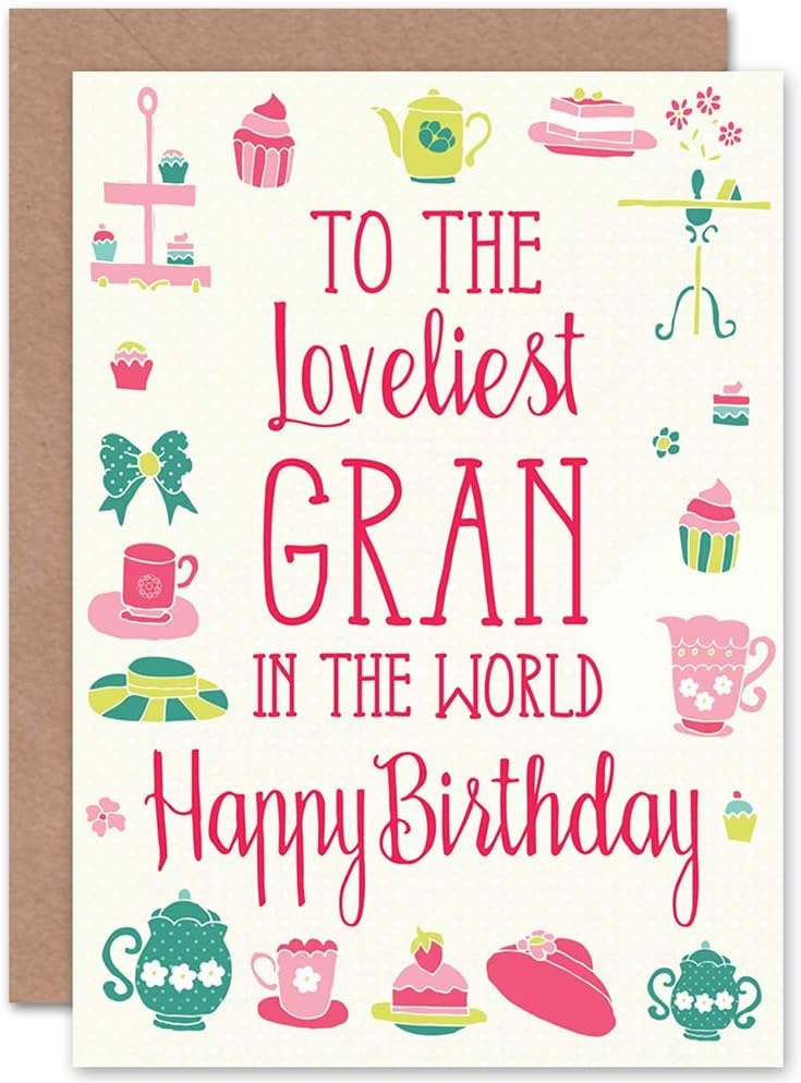 Wee Blue Coo CARD BIRTHDAY HAPPY GRANDMOTHER GRAN LOVELIEST WORLD GIFT CP2695, Loveliest Gran Tea Theme, 17.5 x 12.5 cm