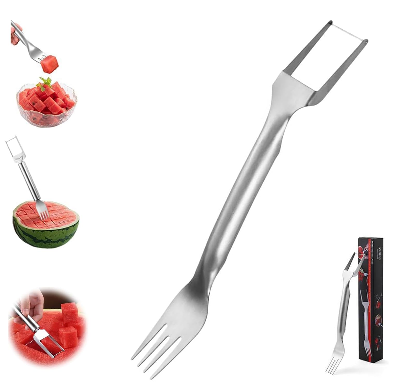Photo 1 of 2-in-1 Stainless Steel Fruit Cutter, 2024 New Watermelon Slicer Cutter, Watermelon Fork Slicer Cutter Slicer Tool, Dual Head Fruit Forks Slicer Knife for Home Kitchen Gadget
