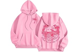 Cute Palm Puff Hoodie for Women, Aesthetic Preppy Hibiscus Flower Pink Puff Hoodies Kawaii Hawaii Palm Pullover