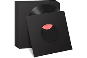 Eaasty 100 Pieces Paper Vinyl 45 RPM Record Sleeves 7 Inch Record Protection Paper Covers for Singles Square Sleeves Outer Album Covers Vinyl Jacket Covers with Holes for Storage(Black)