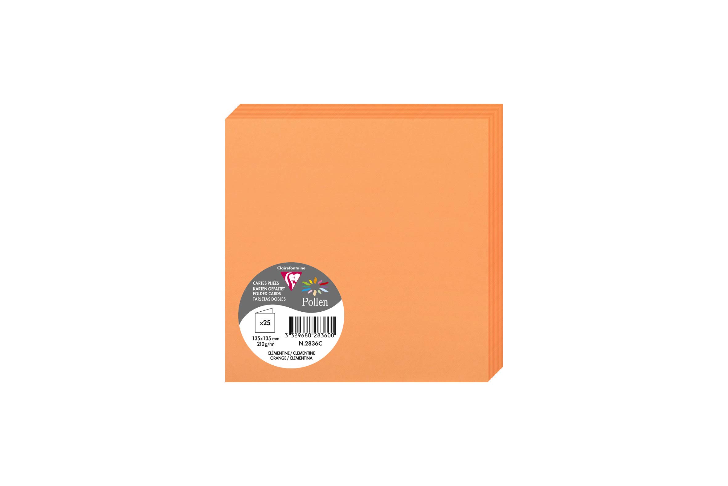 Clairefontaine 2836C Pack of 25 Double Cards Square Format 13.5x13.5cm 210g/m² Orange Colour Invitation Correspondence Boards Pollen Range Smooth Premium Paper — image 1
