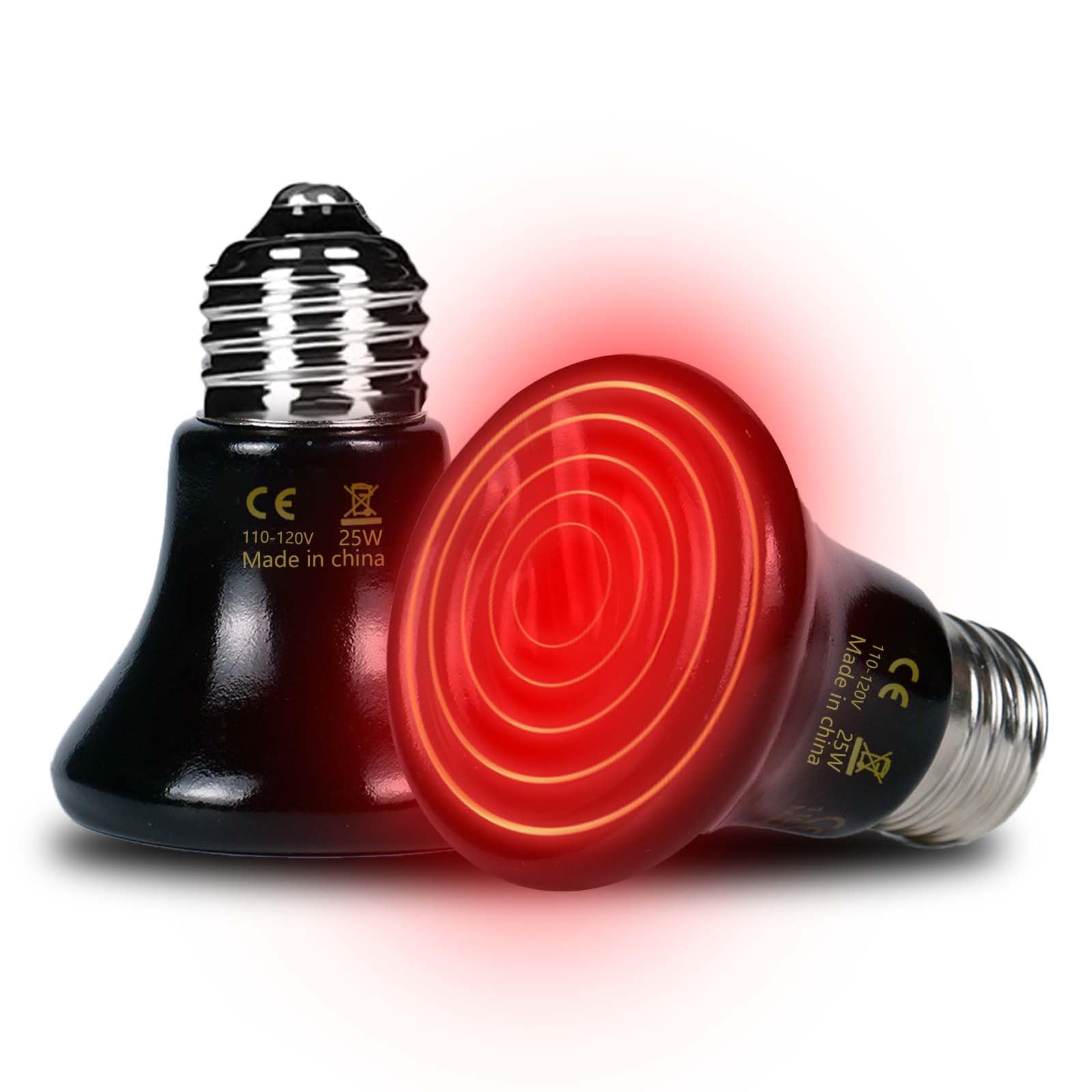 Photo 1 of PTSCBS 25W Reptile Heat Lamp(2-Pack) Ceramic Heat Emitter- Non-Light Emitting, 24/7 Safe Heating for Terrariums, Brooders & Incubators-Turtle Lizard Bearded Dragon Snake Small Pets E26