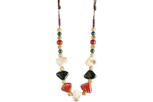 MINACHI Bohemian Hippie Colorful Ceramic Geometric Bead Strand Necklace, Vintage Boho Statement Jewelry Gift for Women