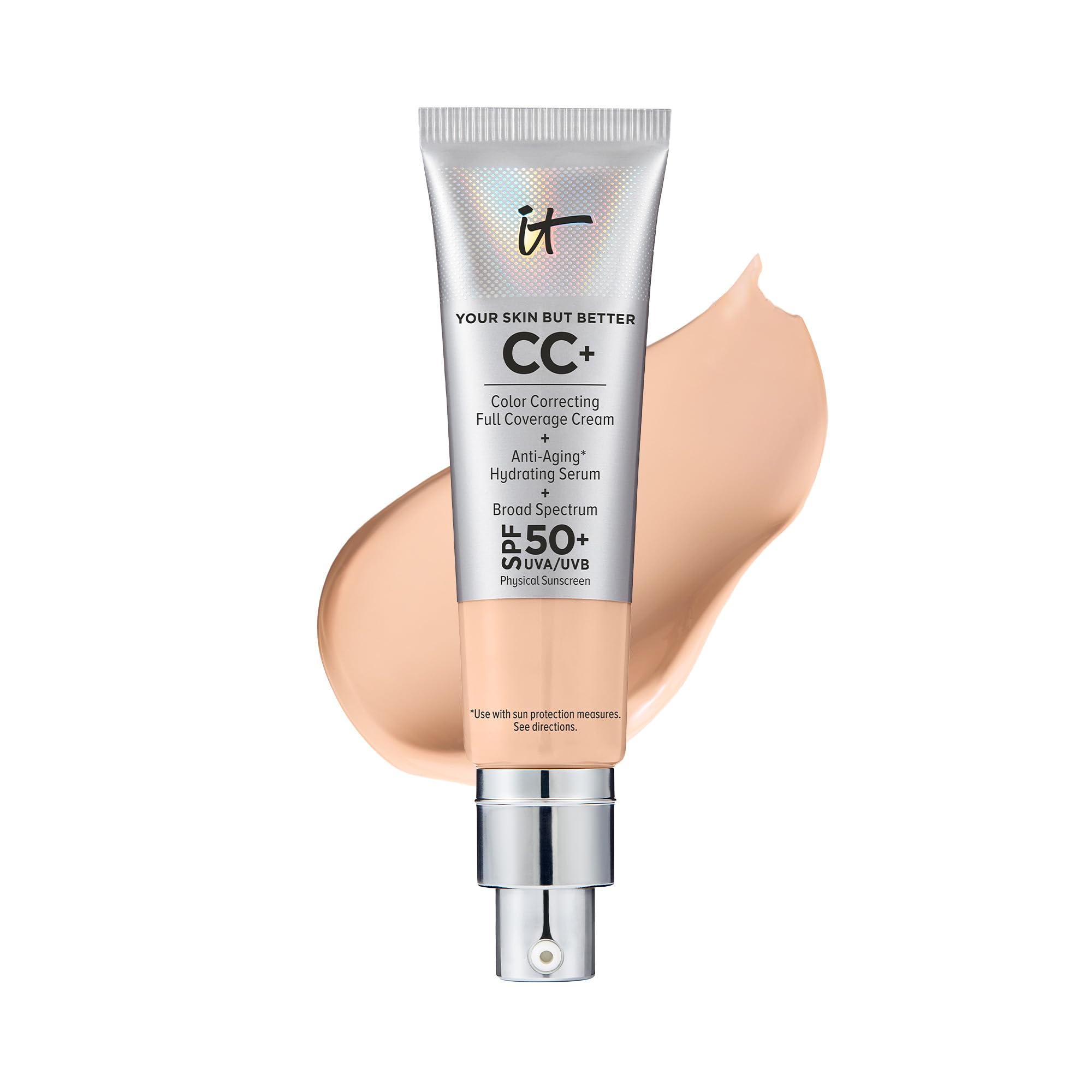 Photo 1 of IT Cosmetics CC+ Cream (Light Neutral) - Natural Full Coverage Foundation With SPF 50+, Color Corrector & Anti-Aging Hydrating Serum, Hyaluronic Acid + Peptides, Lightweight - 1.08 fl oz