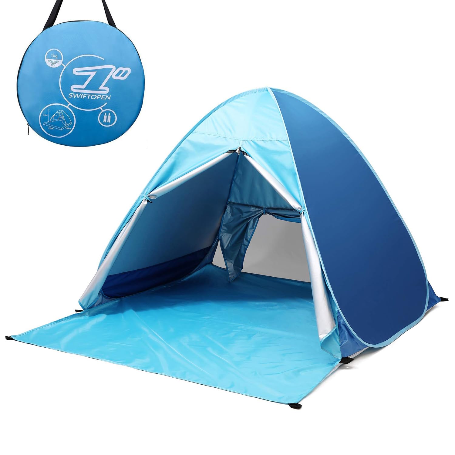 ポップアップテント テント ワンタッチテント 簡易テント ワンタッチ 1人用 サンシェードテント 2-3人用 軽量 屋内 用 テント 運動会 テント 通気性 アウトドアビーチテント ワンポールテント UVカット 防災 キャンプ用品ブルー)商品画像