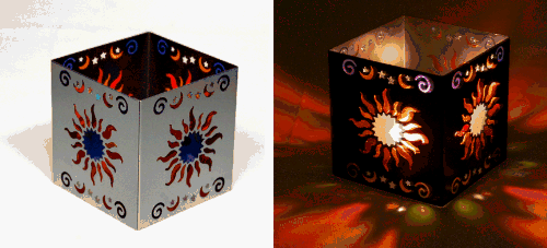 Square Sun Silver Tealight Candle Holder - 3" X 3" (Candleholder/Celestial)