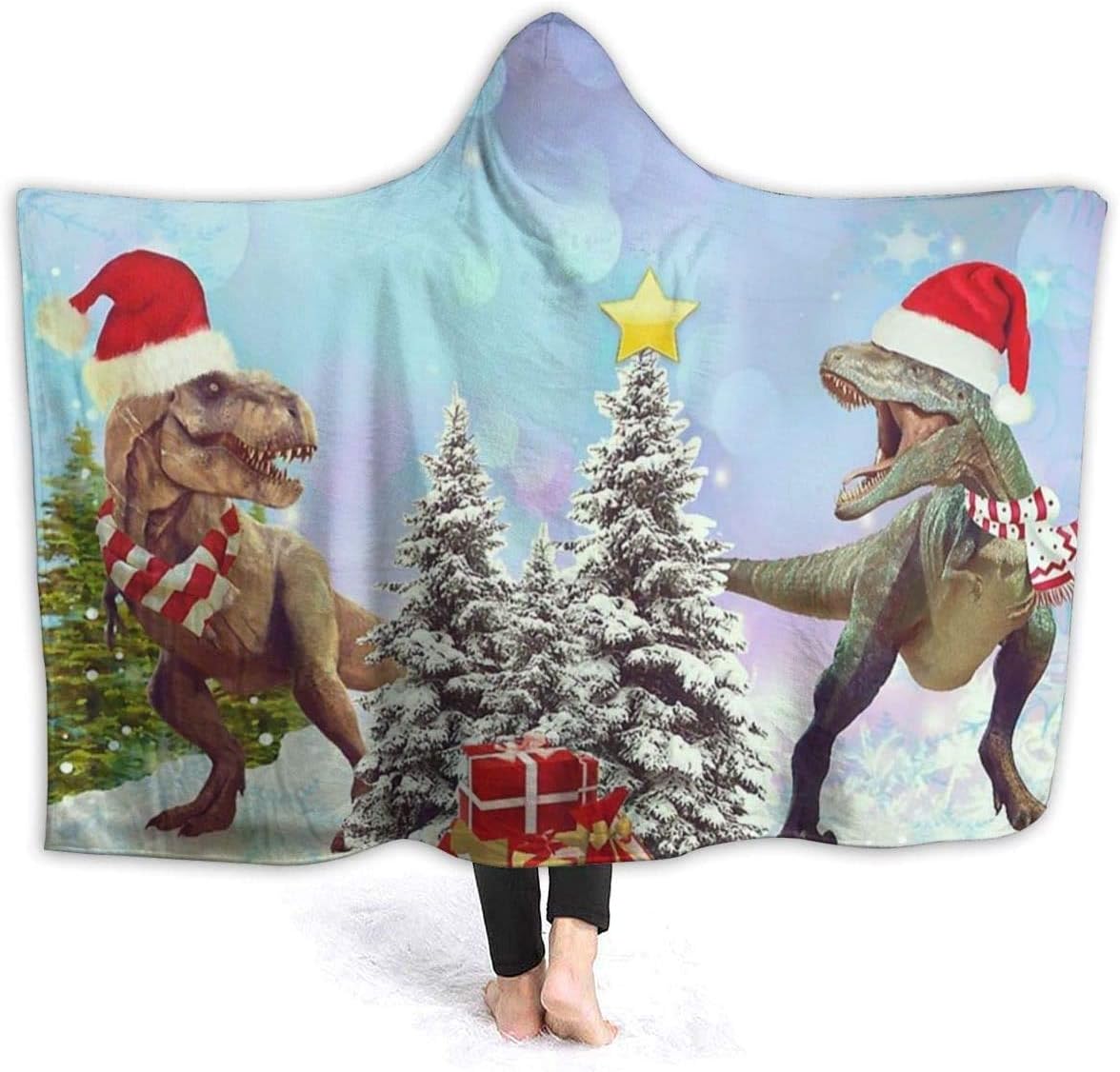 Funny Dinosaur Christmas Men Hooded Blanket Super Soft 50"x40" Flannel