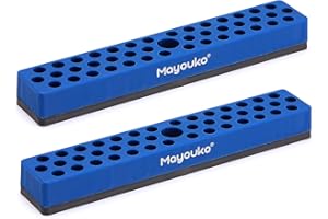 Mayouko 1/4" Magnetic Hex Bit Holder Rack Organizer, 43 Holes, 1/4-Inch Drill Bit Holder, Blue, 2 Racks, Magnetic Bit Holder with Magnet Base for Screwdriver Bits