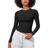 PrettyGuide Women's Cotton Jersey Long Sleeve Shirts Tight Fit Crewneck Crop Tops Basic Fall Going Out Y2K Tops