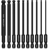 SAE Ball End Hex Head Allen Wrench Drill Bit Set | LATTOOK 10PCS Ball End Hex Bit Set Allen Hex Key, 4'' Long, Magnetic S2 Steel