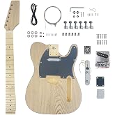 ModouString Unfinished Electric Guitar Kit with Maple Neck &amp; Fingerboard, Basswood Body with Ash Wood Veneer, 22 Frets, 25.5 Inch Scale &ndash; Guitar Building Project for Customization &amp; Repair