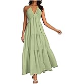 OYOANGLE Women's Summer Beach Formal Wedding Guest Dress Backless Flowy Vacation Boho Maxi Dresses