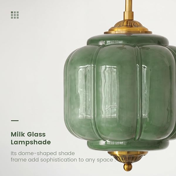 CKENSU MILK GLASS CEILING LIGHT FIXTURE – ANTIQUE BRASS SEMI FLUSH MOUNT PENDANT LIGHT FOR KITCHEN, HALLWAY, AND BEDROOM (GREEN, 9 INCH)