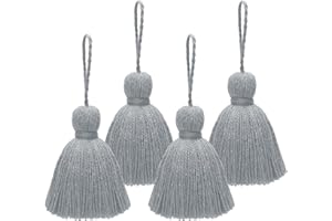 NINGYOHI Big Size 4 PCS Tassels for Crafts, Handmade Hanging Tassels for Pillow Decor, Blanket Decoration Tassels, with Hanging Rope for Tassel Garland (8cm/3.15 inch) (Grey-4 PCS)