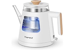 TOPWIT Electric Kettle, 1.0L Electric Tea Kettle with Removable Stainless Steel Infuser, BPA-Free Electric Glass Kettle with Window, Double Wall Water Warmer, Gooseneck, Auto-shut Off, White