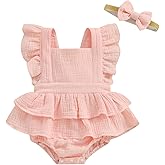 MERSARIPHY Newborn Baby Girl Summer Outfit Linen Ruffle Bubble Romper Dress One Piece Bodysuit Jumpsuit Infant Summer Clothes
