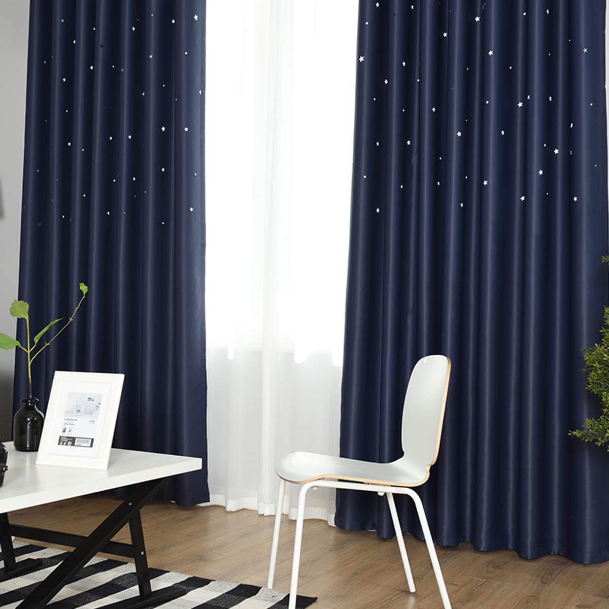 Stern Print Marineblau Schwarz Schloss Vorhang Stoff Wohnzimmer