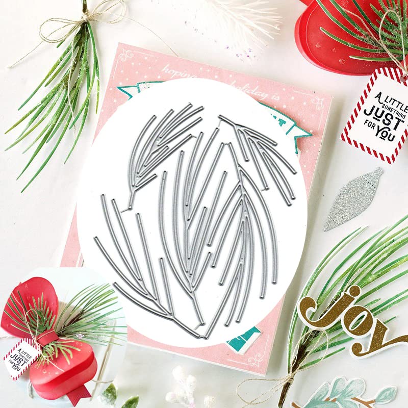 Yeyert 5pcs Pine Leaf Metal Die Cuts, Merry Christmas Flower Pine Leaf Leaves Cutting Dies, Scrapbooking, Photo Album, Card Making