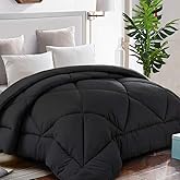 TEKAMON All Season Oversized Queen Comforter Winter Warm Summer Soft Quilted Down Alternative Duvet Insert Corner Tabs, Machine Washable Fluffy Reversible Collection for Hotel, Black
