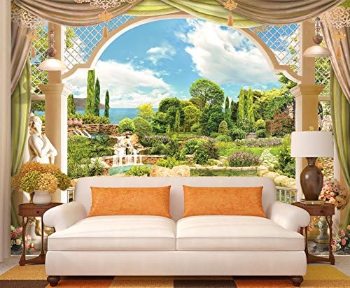 3D Balcony Garden View 7 Wall Paper Print Decal Deco Indoor Wall Mural Self-Adhesive Wallpaper AJ Wallpaper US Carly (Vinyl (No Glue & Removable), 【205”x114”】 520x290cm (WxH))
