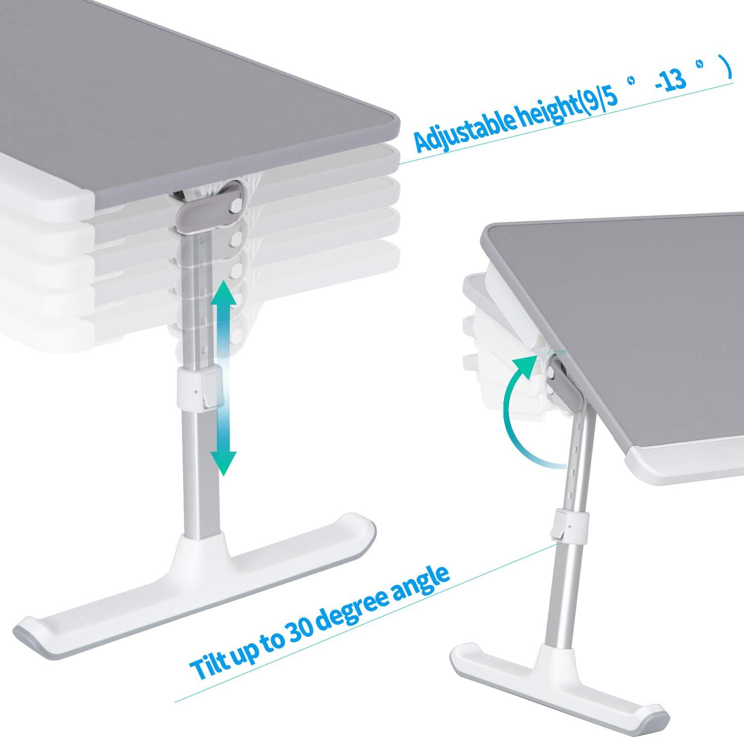 SAIJI Laptop Bed Tray Table, Adjustable PVC Leather Laptop Bed Table, Portable Standing Desk with Storage Drawer, Foldable Lap Tablet Table for Sofa Couch Floor (Gray, Large) : Office Products