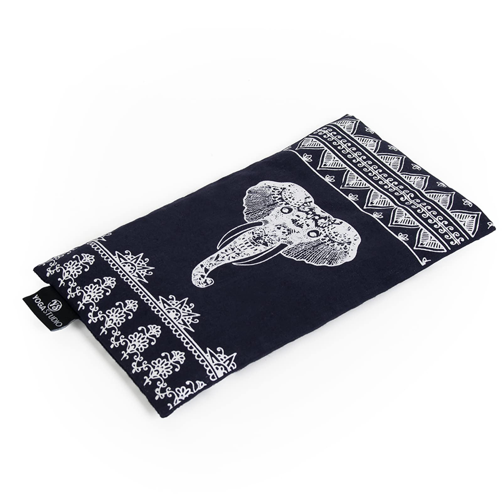 Yoga Studio Eye Pillow | 100% Organic Cotton Cover | Organic Lavender & Linseed Yoga Pillow | Stress Relief Weighted Eye Mask, Relaxation, Aromatherapy, Tired Eyes (Navy Blue Aztec Elephant)