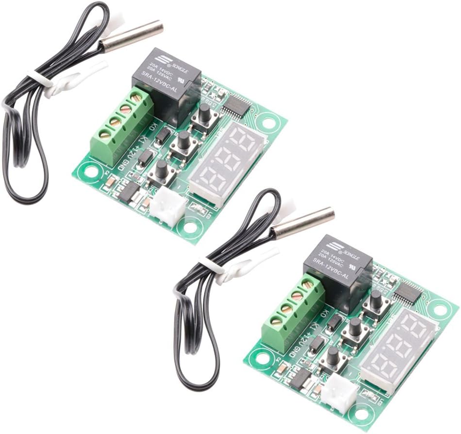 MUZOCT 2Pcs W1209 DC 12V Digital Temperature Controller Board Cooling/Heating Temp Thermostat Thermometer -50-110°C Electronic Temperature Control Switch Module with Waterproof Sensor Probe