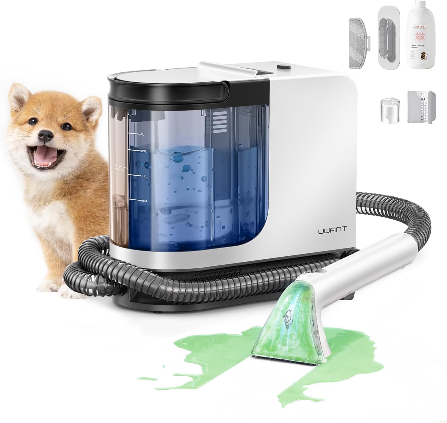 Uwant Carpet Cleaner Machine 18Kpa Powerful Suction, Portable Carpet Cleaner for Pet Stains with Cleaning Tools&Solution Self-Cleaning Upholstery Cleaner for Car, Couch, Rug, Spot