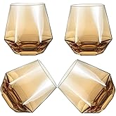 YUHANOER Wine Glasses Set Of 4,Stemless Diamond Shape 10 Oz Amber Christmas Glassware Dishwasher Safe, Spill-Proof Design For Red Wine, Cocktail, Whiskey, Bourbon, for Wine Lovers (Amber)