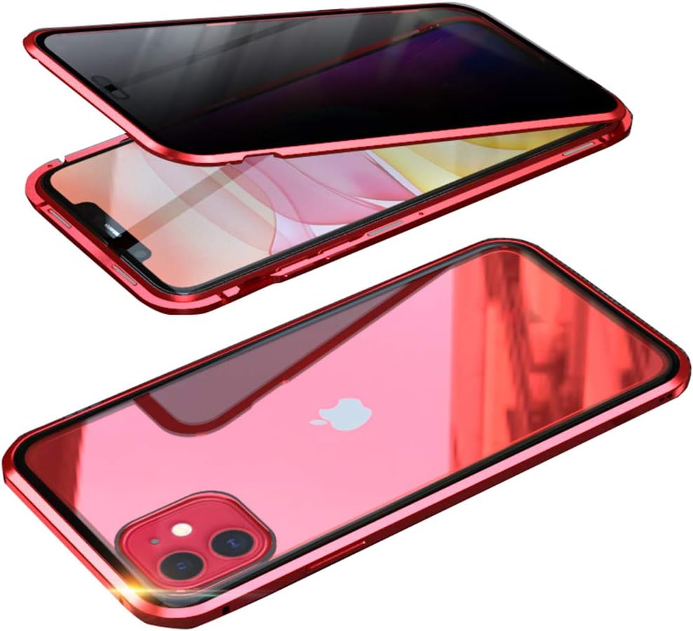 UMTITI Compatible iPhone 11 Pro (5.8 inch 2019) Case, with Built-in Screen Protector Magnetic Clear Double-Sided Tempered Glass Anti-Spy Anti-Peeping Privacy Cover (Red)
