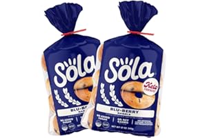 SOLA Low Carb & Keto Friendly Bagels, Blu-berry - 5g Net Carbs & 15g of Protein, No Added Sugar, Plant based, Low Calorie Bagels - 12 oz (4 Bagels/Pack) (Pack of 2)