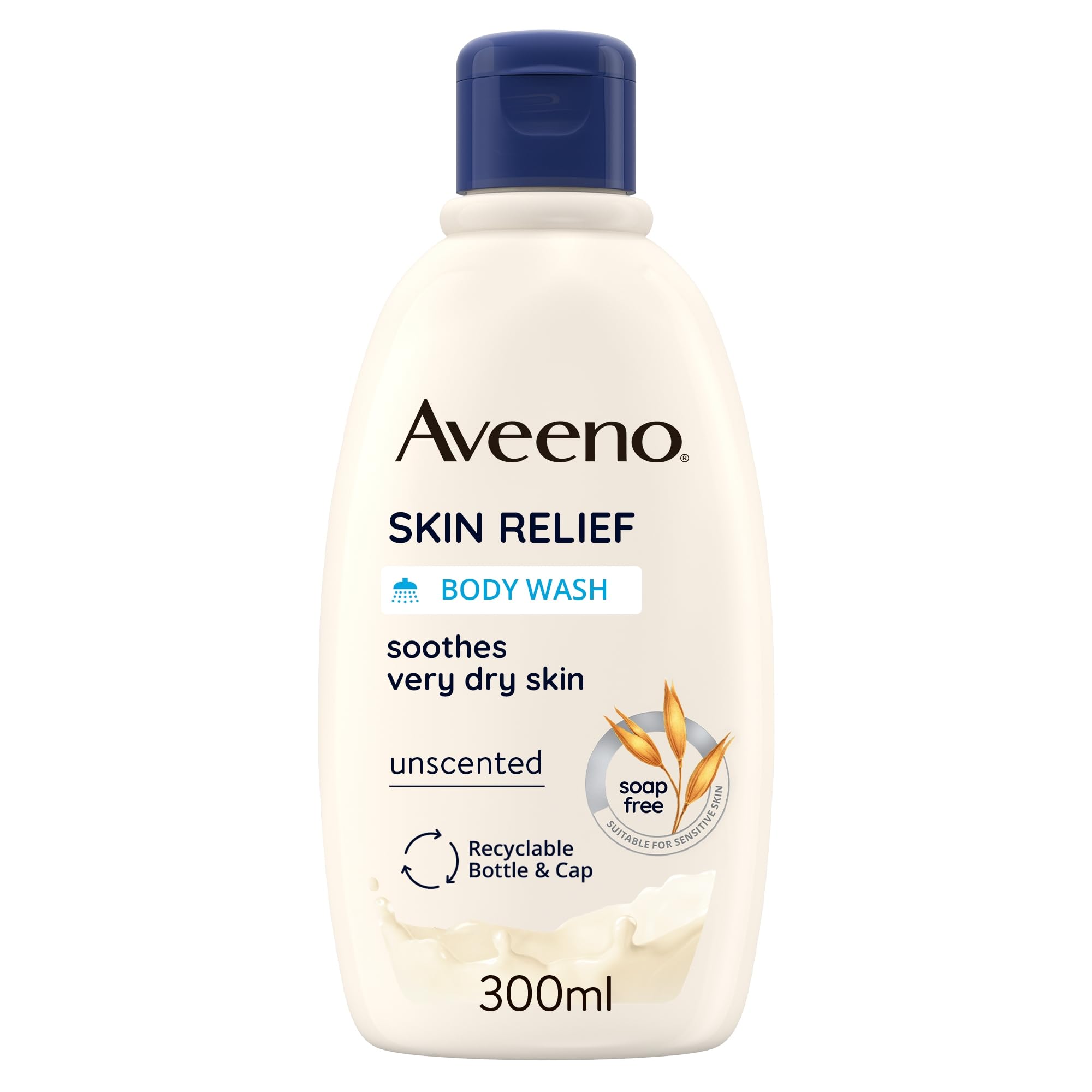Aveeno Skin Relief Moisturising Body Wash (1x 300ml), Gentle Cleansing Wash with Soothing Triple Oat Complex, Soap-Free, Unscented for Sensitive and Very Dry Skin
