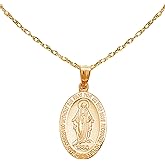 Ritastephens 14k Yellow,White or Rose Gold Small Miraculous Virgin Mary Medal Charm Pendant Necklace (18 Inches, No Chain)