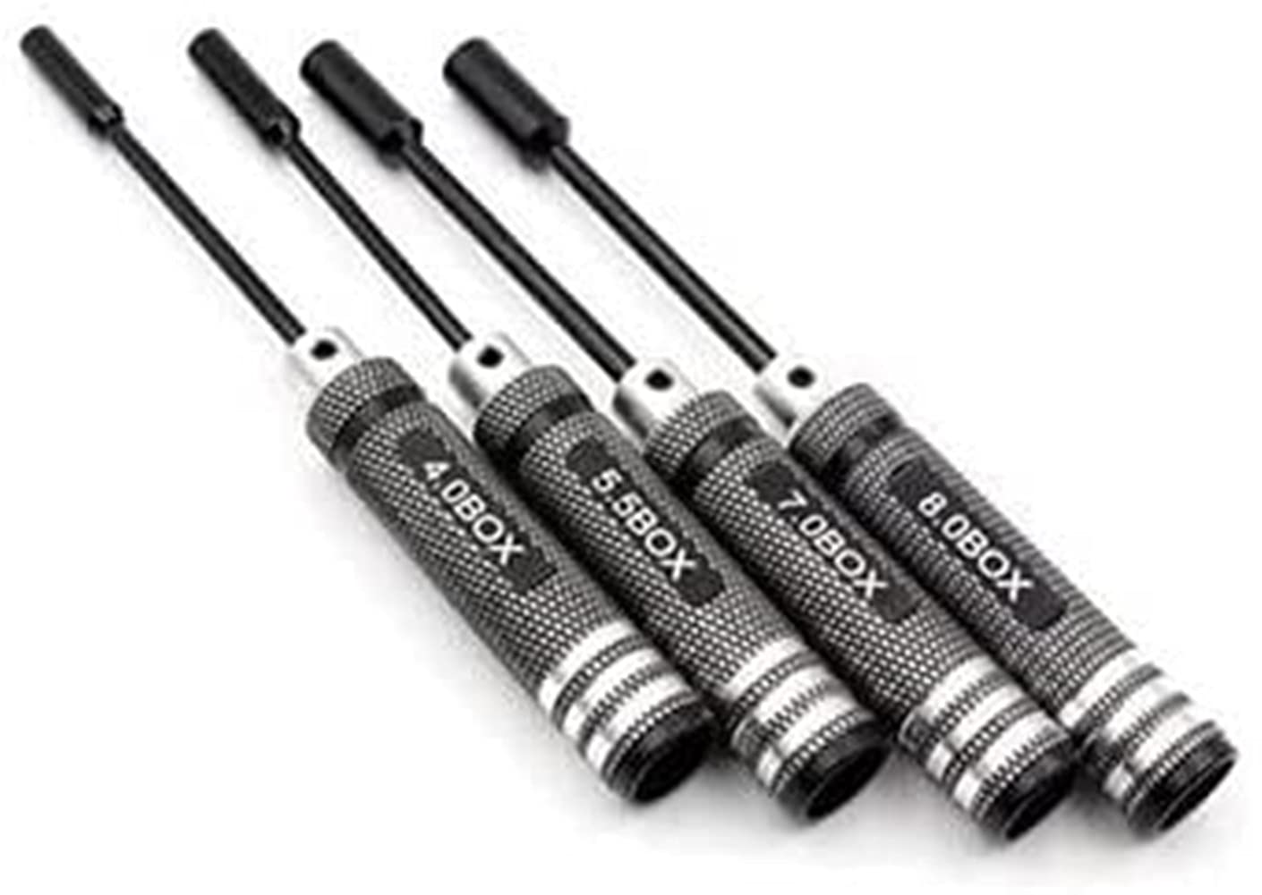 LYFJXX 4Pcs RC Metal Hex NUT Key Socket Screw Driver Wrench 4.0mm 5.5mm 7.0mm 8.0mm 80213 Tool Kit Buggy Truck Truggy RC Car (Black)