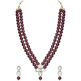 Aheli Wedding Faux Kundan Pendant Beads Necklace Earrings Set Bollywood Indian Bharatanatyam jewellery set Gift for Women
