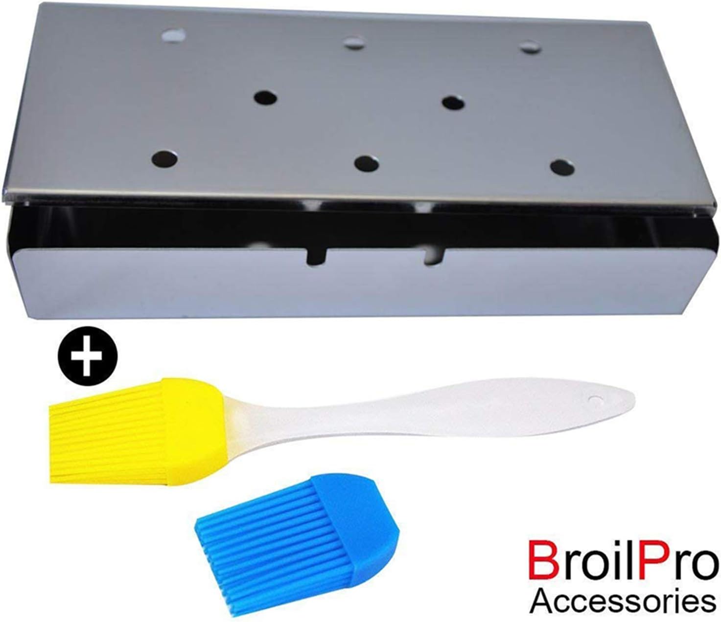 BroilPro Accessories-Barbeque Smoker Box - Stainless Steel Wood Chip Smoke Box Including The Silicone Brush: Garden & Outdoor