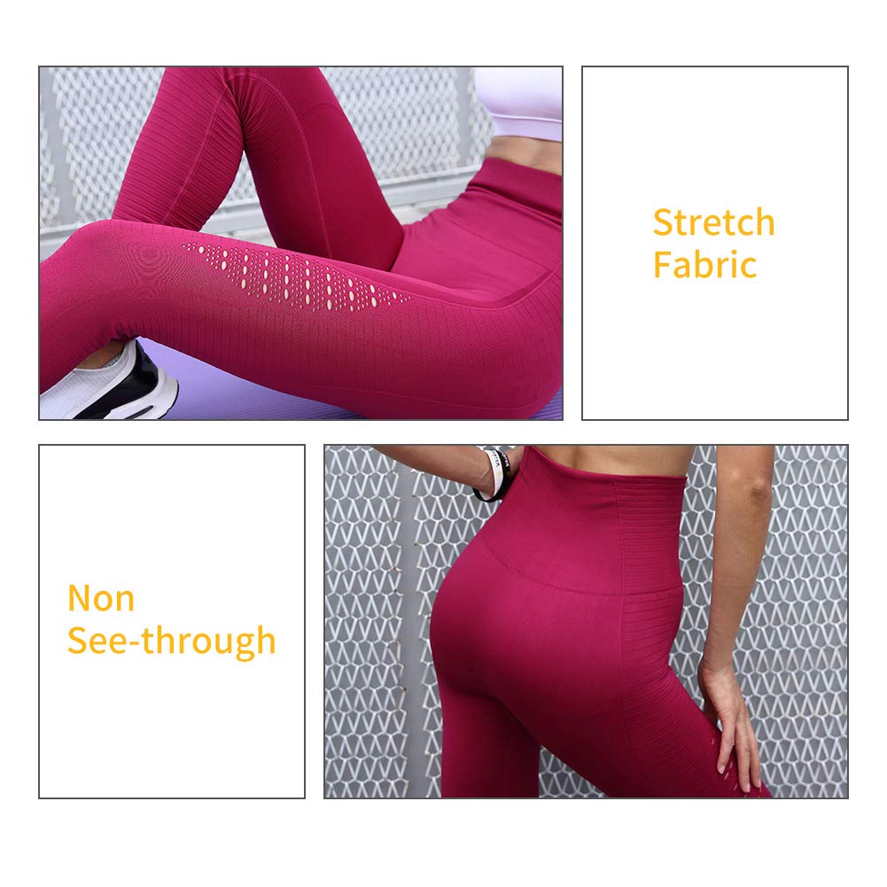 TINLUNG High Waist Yoga Pants with Tummy Control Hollow Out Design Fitness Workout Leggings Running Sports Gym Stretch Tights Trousers for Women Wine Red M