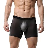 GNFVQLLE Mens See Through Underwear Mesh Ice Silk Boxers Transparent Briefs | Sexy Pouch Underpants, Extended Anti Crotch Shorts