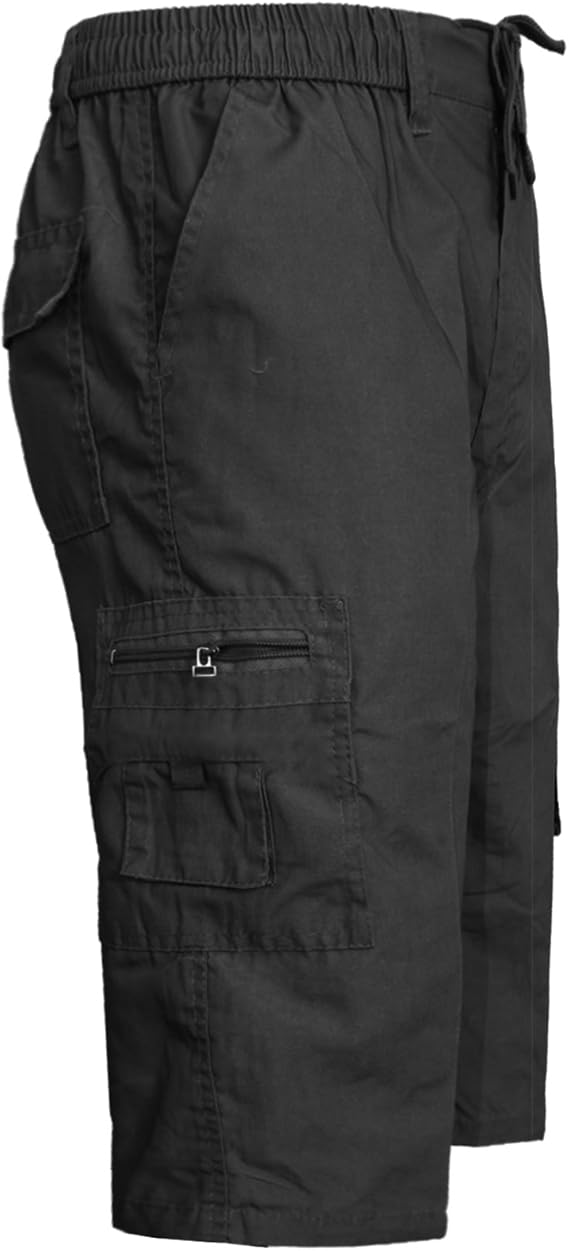 MENS ELASTICATED WAIST SUMMER COTTON SWIM BEACH CARGO COMBAT 3/4LONG